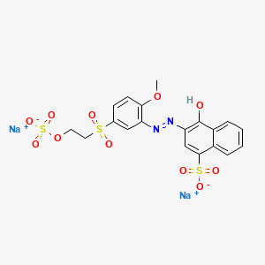molecular formula C19H16N2Na2O11S3 B12716557 Disodium 4-hydroxy-3-((2-methoxy-5-((2-(sulphonatooxy)ethyl)sulphonyl)phenyl)azo)naphthalenesulphonate CAS No. 31237-02-2