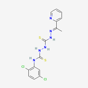 molecular formula C15H14Cl2N6S2 B12716693 Carbonothioic dihydrazide, N''-(((2,5-dichlorophenyl)amino)thioxomethyl)-N'''-((1E)-1-(2-pyridinyl)ethylidene)- CAS No. 127142-39-6