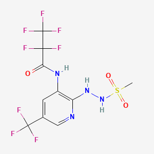 molecular formula C10H8F8N4O3S B12716860 Methanesulfonic acid, 2-(3-((2,2,3,3,3-pentafluoro-1-oxopropyl)amino)-5-(trifluoromethyl)-2-pyridinyl)hydrazide CAS No. 141283-83-2