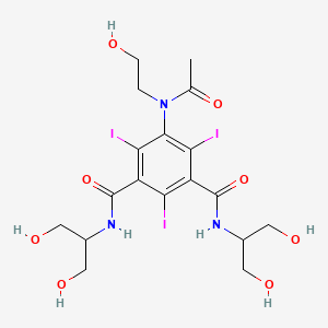 molecular formula C18H24I3N3O8 B12717074 Isophthalamide, N,N'-bis(2-hydroxy-1-(hydroxymethyl)ethyl)-5-(N-(2-hydroxyethyl)acetamido)-2,4,6-triiodo- CAS No. 88116-58-9
