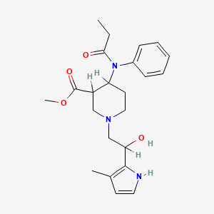 molecular formula C23H31N3O4 B12717194 3-Piperidinecarboxylic acid, 1-(2-hydroxy-2-(3-methyl-1H-pyrrol-2-yl)ethyl)-4-((1-oxopropyl)phenylamino)-, methyl ester CAS No. 156724-48-0