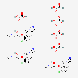 molecular formula C64H82Cl3N9O26 B12717373 1-[6-chloro-2-(1-imidazol-1-ylethenyl)-3-methylphenoxy]-3-(propan-2-ylamino)propan-2-ol;oxalic acid CAS No. 85127-99-7