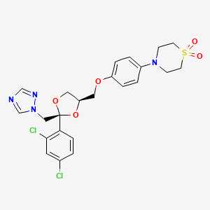 molecular formula C23H24Cl2N4O5S B12717398 Thiomorpholine, 4-(4-((2-(2,4-dichlorophenyl)-2-(1H-1,2,4-triazol-1-ylmethyl)-1,3-dioxolan-4-yl)methoxy)phenyl)-, 1,1-dioxide, cis- CAS No. 103661-11-6