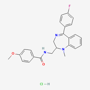 molecular formula C25H25ClFN3O2 B12717441 Benzamide, N-((5-(4-fluorophenyl)-1-methyl-2,3-dihydro-1H-1,4-benzodiazepin-2-yl)methyl)-4-methoxy-, monohydrochloride CAS No. 83736-75-8