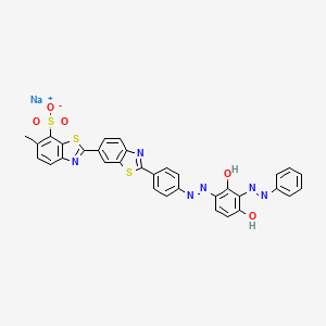 molecular formula C33H21N6NaO5S3 B12717512 Sodium 2'-(4-((2,4-dihydroxy-3-(phenylazo)phenyl)azo)phenyl)-6-methyl(2,6'-bibenzothiazole)-7-sulphonate CAS No. 5863-88-7