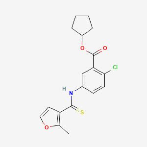 molecular formula C18H18ClNO3S B12717770 Benzoic acid, 2-chloro-5-(((2-methyl-3-furanyl)thioxomethyl)amino)-, cyclopentyl ester CAS No. 165391-83-3