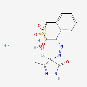 molecular formula C14H12CuN4O5S B12717779 Hydrogen (4-((4,5-dihydro-3-methyl-5-oxo-1H-pyrazol-4-yl)azo)-3-hydroxynaphthalene-1-sulphonato(3-))cuprate(1-) CAS No. 85865-85-6
