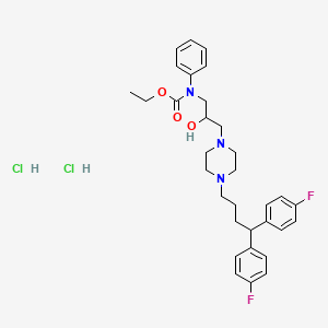 molecular formula C32H41Cl2F2N3O3 B12717848 Carbamic acid, (3-(4-(4,4-bis(4-fluorophenyl)butyl)-1-piperazinyl)-2-hydroxypropyl)phenyl-, ethyl ester, dihydrochloride CAS No. 143760-31-0