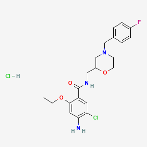 molecular formula C21H26Cl2FN3O3 B12717849 Benzamide, 4-amino-5-chloro-2-ethoxy-N-((4-((4-fluorophenyl)methyl)-2-morpholinyl)methyl)-, hydrochloride, dihydrate CAS No. 131322-37-7