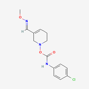 molecular formula C14H16ClN3O3 B12718056 3-Pyridinecarboxaldehyde, 1,2,5,6-tetrahydro-1-((((4-chlorophenyl)amino)carbonyl)oxy)-, 3-(O-methyloxime), (E)- CAS No. 145071-62-1