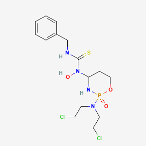 molecular formula C15H23Cl2N4O3PS B12718062 Thiourea, N-(2-(bis(2-chloroethyl)amino)tetrahydro-2H-1,3,2-oxazaphosphorin-4-yl)-N-hydroxy-N'-(phenylmethyl), P-oxide CAS No. 97139-52-1