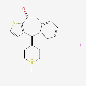 molecular formula C19H19IOS2 B12718098 2H-Thiopyranium, 4-(9,10-dihydro-10-oxo-4H-benzo(4,5)cyclohepta(1,2-b)thien-4-ylidene)tetrahydro-1-methyl-, iodide CAS No. 124939-81-7