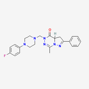 molecular formula C23H25FN6O B12718208 Pyrazolo(1,5-d)(1,2,4)triazin-4(5H)-one, 3,3a-dihydro-5-((4-(4-fluorophenyl)-1-piperazinyl)methyl)-7-methyl-2-phenyl- CAS No. 148680-54-0