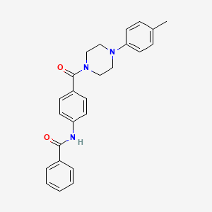 molecular formula C25H25N3O2 B12718307 Benzamide, N-(4-((4-(4-methylphenyl)-1-piperazinyl)carbonyl)phenyl)- CAS No. 89767-64-6
