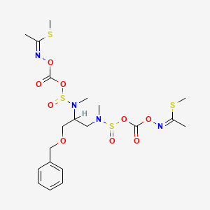 molecular formula C20H30N4O9S4 B12718347 Ethanimidothioic acid, N,N'-((1-((phenylmethoxy)methyl)-1,2-ethanediyl)bis(oxysulfinyl(methylimino)carbonyloxy))bis-, dimethyl ester CAS No. 81877-65-8
