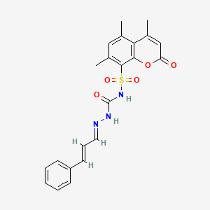 molecular formula C22H21N3O5S B12718381 Hydrazinecarboxamide, 2-(3-phenyl-2-propenylidene)-N-((4,5,7-trimethyl-2-oxo-2H-1-benzopyran-8-yl)sulfonyl)- CAS No. 85302-43-8