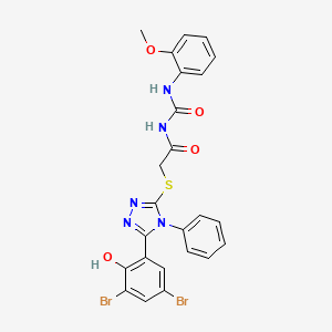 molecular formula C24H19Br2N5O4S B12718392 Acetamide, 2-((5-(3,5-dibromo-2-hydroxyphenyl)-4-phenyl-4H-1,2,4-triazol-3-yl)thio)-N-(((2-methoxyphenyl)amino)carbonyl)- CAS No. 97399-30-9