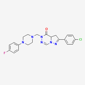 molecular formula C22H22ClFN6O B12718417 Pyrazolo(1,5-d)(1,2,4)triazin-4(5H)-one, 3,3a-dihydro-2-(4-chlorophenyl)-5-((4-(4-fluorophenyl)-1-piperazinyl)methyl)- CAS No. 148680-57-3