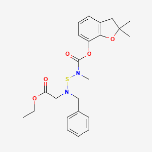 molecular formula C23H28N2O5S B12718460 Glycine, N-(((((2,3-dihydro-2,2-dimethyl-7-benzofuranyl)oxy)carbonyl)methylamino)thio)-N-(phenylmethyl)-, ethyl ester CAS No. 82560-50-7