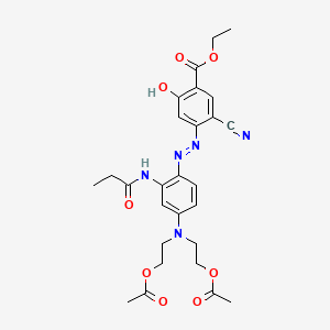 molecular formula C27H31N5O8 B12718474 Ethyl 4-((4-(bis(2-(acetyloxy)ethyl)amino)-2-((1-oxopropyl)amino)phenyl)azo)-5-cyanosalicylate CAS No. 85169-12-6