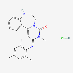 molecular formula C22H25ClN4O B12718535 Pyrimido(1,6-d)(1,4)benzodiazepin-4(3H)-one, 2,6,7,8-tetrahydro-3-methyl-2-((2,4,6-trimethylphenyl)imino)-, monohydrochloride CAS No. 108462-16-4