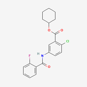 molecular formula C20H19ClFNO3 B12718571 Benzoic acid, 2-chloro-5-((2-fluorobenzoyl)amino)-, cyclohexyl ester CAS No. 178870-05-8