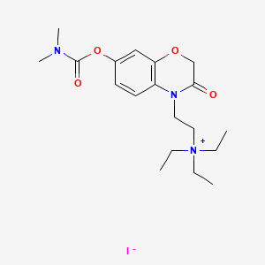 molecular formula C19H30IN3O4 B12718614 Ammonium, (2-(7-hydroxy-3-oxo-3,4-dihydro-2H-1,4-benzoxazin-4-yl)ethyl)triethyl-, iodide, dimethylcarbamate (ester) CAS No. 97050-99-2