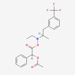 molecular formula C22H24F3NO4 B12718663 Benzenemethanol, alpha-(((ethyl(1-methyl-2-(3-(trifluoromethyl)phenyl)ethyl)amino)oxy)carbonyl)-, acetate (ester) CAS No. 94593-40-5