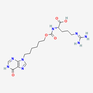 molecular formula C18H28N8O5 B12718679 L-Arginine, N2-(((6-(1,6-dihydro-6-oxo-9H-purin-9-yl)hexyl)oxy)carbonyl)- CAS No. 128554-80-3