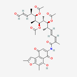 molecular formula C40H47NO12 B12718736 21,23-Diacetyl-27,28-didehydro-12-dehydroxy-27-demethoxy-12,19-dideoxy-11,28,29-trihydro-29-oxorifamycin S CAS No. 172097-90-4