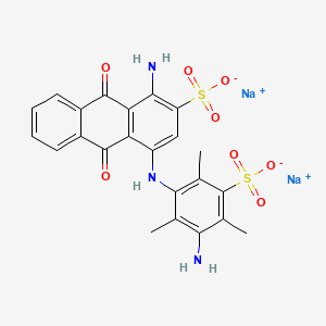 molecular formula C23H19N3Na2O8S2 B12718740 Disodium 1-amino-4-((3-amino-2,4,6-trimethyl-5-sulphonatophenyl)amino)-9,10-dihydro-9,10-dioxoanthracene-2-sulphonate CAS No. 24910-74-5