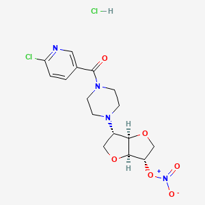molecular formula C16H20Cl2N4O6 B12718770 [(3S,3aR,6S,6aS)-3-[4-(6-chloropyridine-3-carbonyl)piperazin-1-yl]-2,3,3a,5,6,6a-hexahydrofuro[3,2-b]furan-6-yl] nitrate;hydrochloride CAS No. 134186-11-1