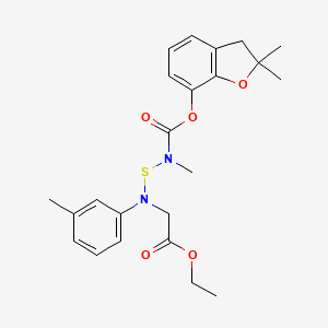 molecular formula C23H28N2O5S B12718791 Glycine, N-(((((2,3-dihydro-2,2-dimethyl-7-benzofuranyl)oxy)carbonyl)methylamino)thio)-N-(3-methylphenyl)-, ethyl ester CAS No. 82560-52-9