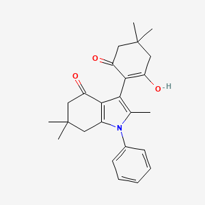 molecular formula C25H29NO3 B12718799 1H-Indol-4-one, 1,5,6,7-tetrahydro-3-(2-hydroxy-4,4-dimethyl-6-oxo-1-cyclohexen-1-yl)-1-phenyl-2,6,6-trimethyl- CAS No. 118472-63-2