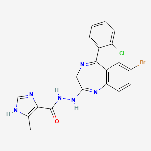 molecular formula C20H16BrClN6O B12718861 1H-Imidazole-4-carboxylic acid, 5-methyl-2-(7-bromo-5-(2-chlorophenyl)-3H-1,4-benzodiazepin-2-yl)hydrazide CAS No. 117267-53-5