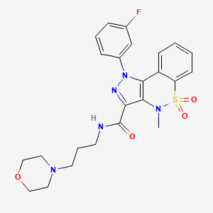 molecular formula C24H26FN5O4S B12718939 Pyrazolo(4,3-c)(1,2)benzothiazine-3-carboxamide, 1,4-dihydro-1-(m-fluorophenyl)-4-methyl-N-(3-morpholinopropyl)-, 5,5-dioxide CAS No. 81762-01-8