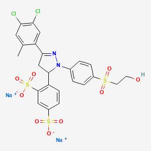 molecular formula C24H20Cl2N2Na2O9S3 B12718973 Disodium 4-(3-(4,5-dichloro-2-methylphenyl)-4,5-dihydro-1-(4-((2-hydroxyethyl)sulphonyl)phenyl)-1H-pyrazol-5-yl)benzene-1,3-disulphonate CAS No. 94333-46-7