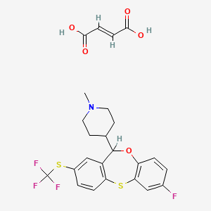 molecular formula C24H23F4NO5S2 B12719008 Piperidine, 4-(7-fluoro-2-((trifluoromethyl)thio)-11H-dibenz(b,e)(1,4)oxathiepin-11-yl)-1-methyl-, (Z)-2-butenedioate CAS No. 83975-67-1