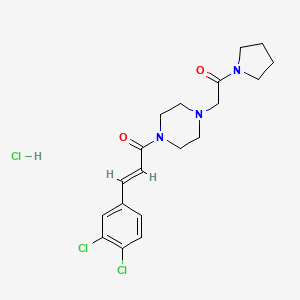 molecular formula C19H24Cl3N3O2 B12719026 Piperazine, 1-(3-(3,4-dichlorophenyl)-1-oxo-2-propenyl)-4-(2-oxo-2-(1-pyrrolidinyl)ethyl)-, monohydrochloride, (E)- CAS No. 88052-49-7