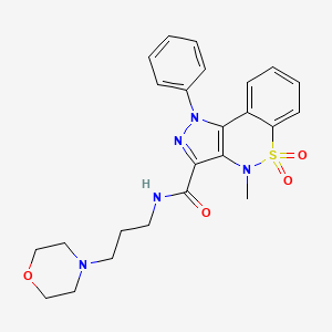 molecular formula C24H27N5O4S B12719113 Pyrazolo(4,3-c)(1,2)benzothiazine-3-carboxamide, 1,4-dihydro-4-methyl-N-(3-morpholinopropyl)-1-phenyl-, 5,5-dioxide CAS No. 81761-82-2