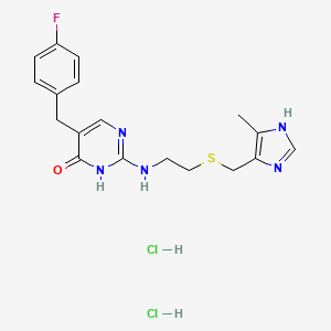 molecular formula C18H22Cl2FN5OS B12719117 4(1H)-Pyrimidinone, 5-((4-fluorophenyl)methyl)-2-((2-(((5-methyl-4H-imidazol-4-yl)methyl)thio)ethyl)amino)-, dihydrochloride CAS No. 116608-84-5