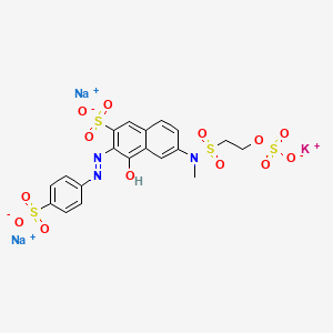 molecular formula C19H16KN3Na2O13S4 B12719128 4-Hydroxy-6-(methyl((2-(sulphooxy)ethyl)sulphonyl)amino)-3-((4-sulphophenyl)azo)naphthalene-2-sulphonic acid, potassium sodium salt CAS No. 94109-40-7