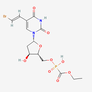 molecular formula C14H18BrN2O9P B12719275 [(2R,3S,5R)-5-[5-[(E)-2-bromoethenyl]-2,4-dioxopyrimidin-1-yl]-3-hydroxyoxolan-2-yl]methoxy-ethoxycarbonylphosphinic acid CAS No. 115365-32-7