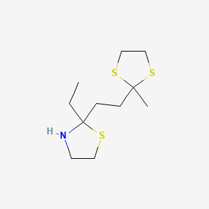 molecular formula C11H21NS3 B12719325 2-Ethyl-2-(2-(2-methyl-1,3-dithiolan-2-yl)ethyl)thiazolidine CAS No. 156000-11-2
