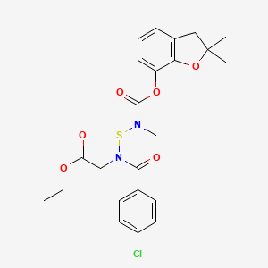 molecular formula C23H25ClN2O6S B12719338 Glycine, N-(4-chlorobenzoyl)-N-(((((2,3-dihydro-2,2-dimethyl-7-benzofuranyl)oxy)carbonyl)methylamino)thio)-, ethyl ester CAS No. 82571-70-8