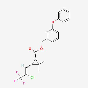 molecular formula C22H20ClF3O3 B12719392 Cyclopropanecarboxylic acid, 3-(2-chloro-3,3,3-trifluoro-1-propenyl)-2,2-dimethyl-, (3-phenoxyphenyl)methyl ester, (1alpha,3alpha(Z))- CAS No. 68127-78-6