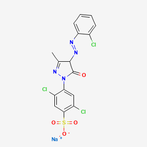 molecular formula C16H10Cl3N4NaO4S B12719407 Sodium 2,5-dichloro-4-(4-((2-chlorophenyl)azo)-4,5-dihydro-3-methyl-5-oxo-1H-pyrazol-1-yl)benzenesulphonate CAS No. 94133-87-6