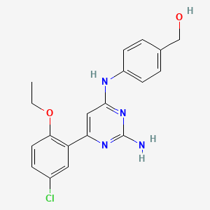 molecular formula C19H19ClN4O2 B12719436 Benzenemethanol, 4-((2-amino-6-(5-chloro-2-ethoxyphenyl)-4-pyrimidinyl)amino)- CAS No. 710335-06-1