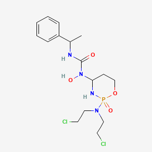 molecular formula C16H25Cl2N4O4P B12719593 Urea, N-(2-(bis(2-chloroethyl)amino)tetrahydro-2H-1,3,2-oxazaphosphorin-4-yl)-N-hydroxy-N'-(1-phenylethyl)-, P-oxide CAS No. 97139-70-3