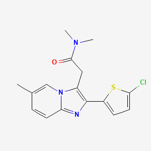 molecular formula C16H16ClN3OS B12719623 Imidazo(1,2-a)pyridine-3-acetamide, 2-(5-chloro-2-thienyl)-N,N,6-trimethyl- CAS No. 88570-91-6